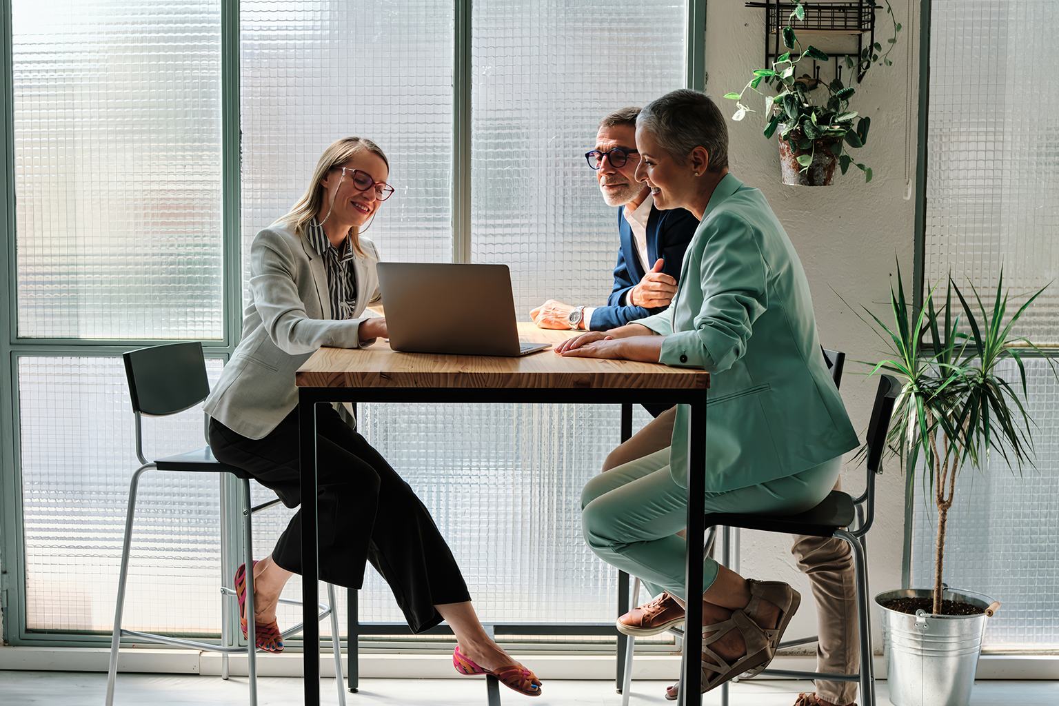 Two business partners reviewing a plan