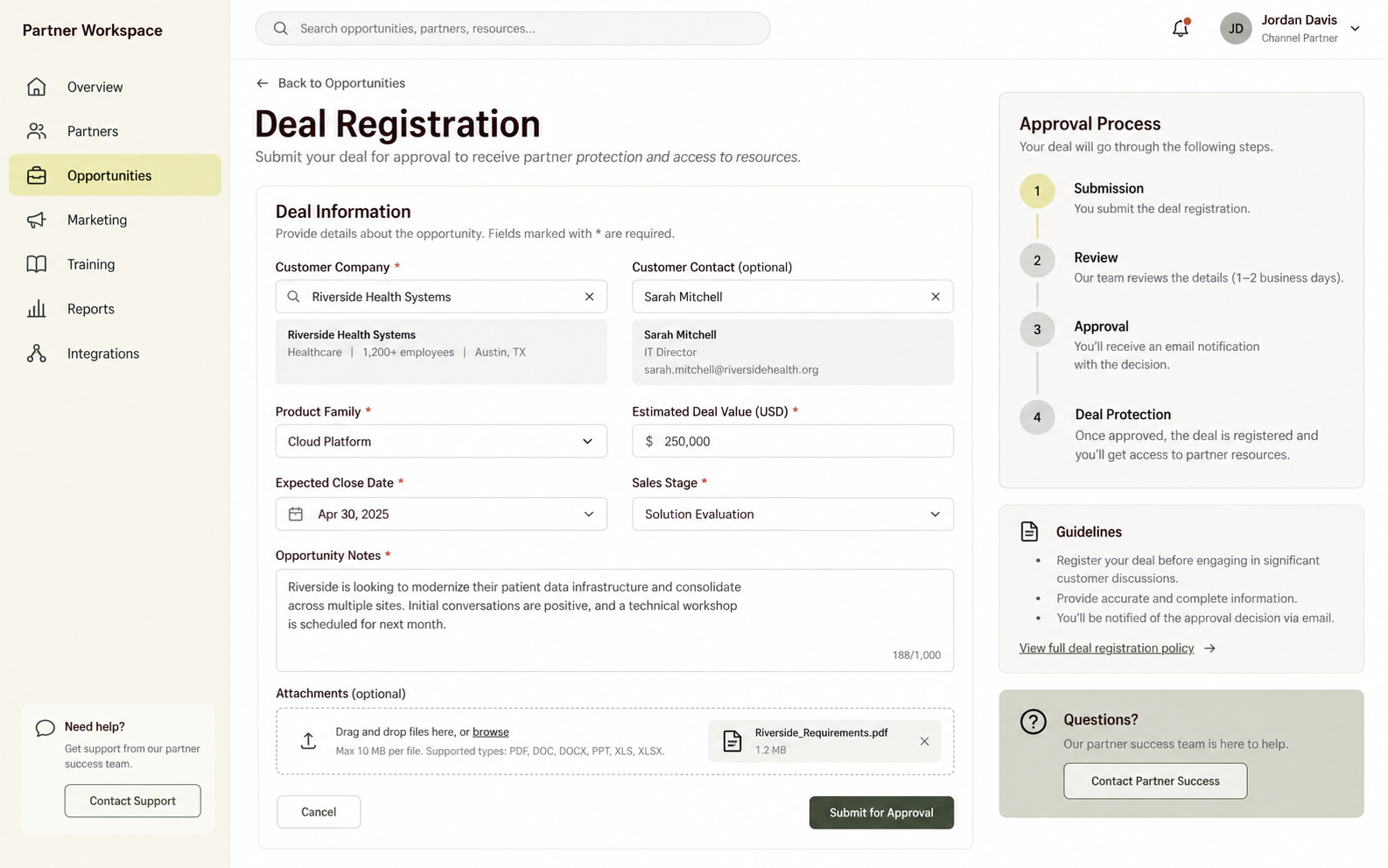 Deal Registration portal interface